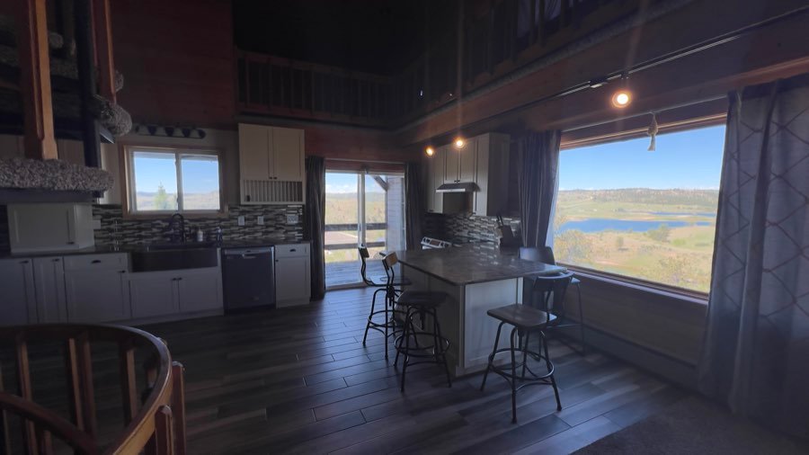 Kitchen with a picture window over the reservoir